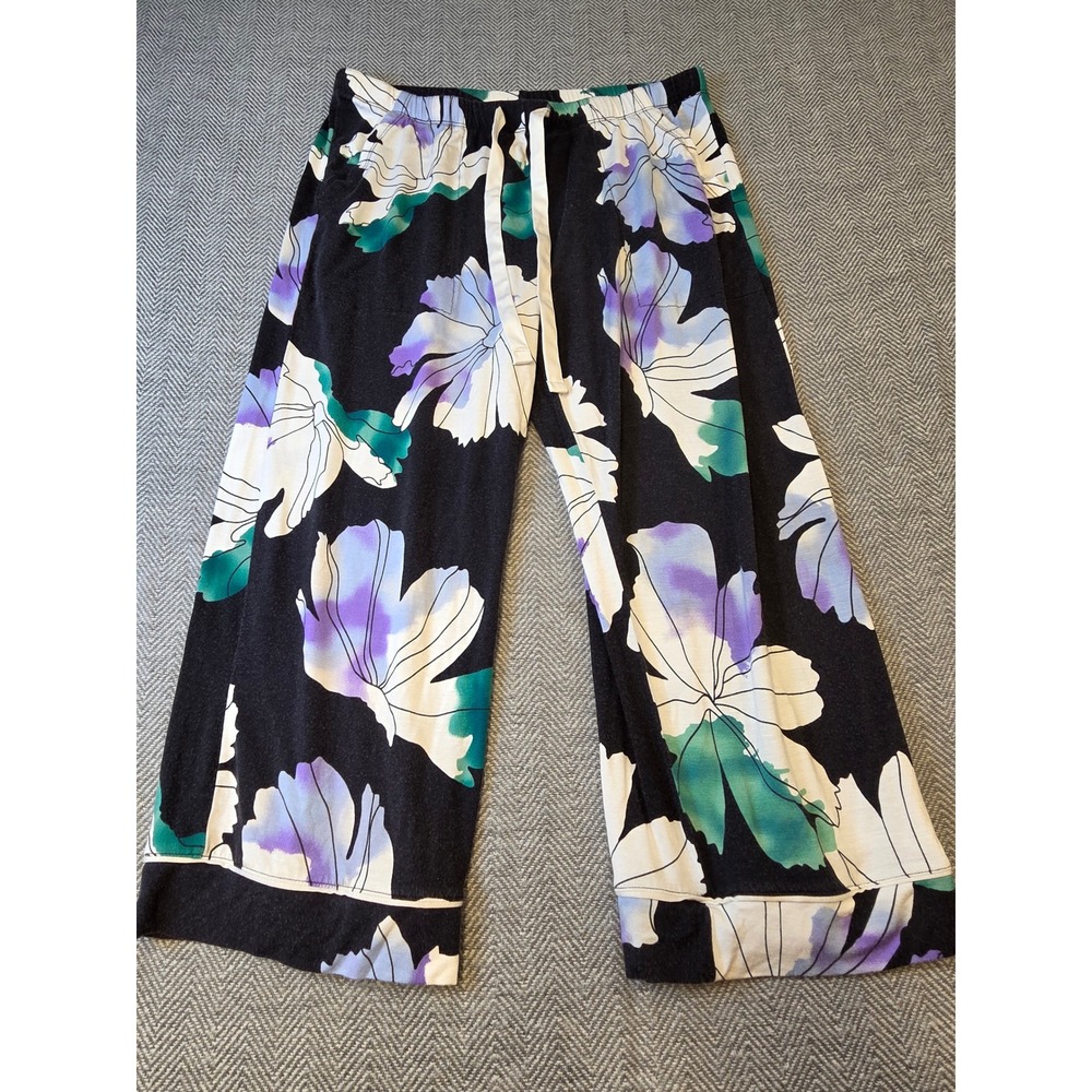 Stars Above Crop Pajama Pants Women Medium Multicolor Floral Wide Leg Drawstring